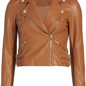 Tan Leather Motorcycle Jacket with Asymmetrical Zipper. Chocolate Gold. Perfect